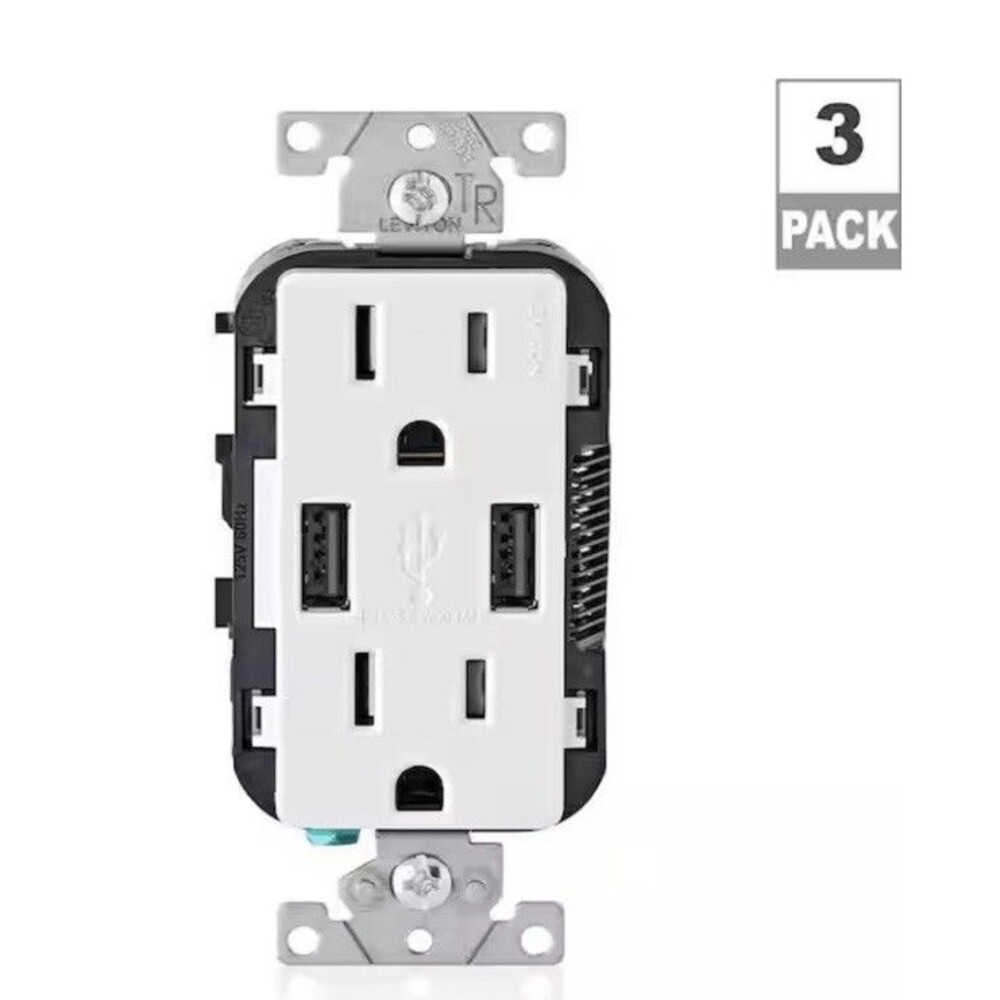USB-A In-Wall Charger Outlet 15 Amp 3.6A Leviton Decora Tamper Resistant 3pk NEW